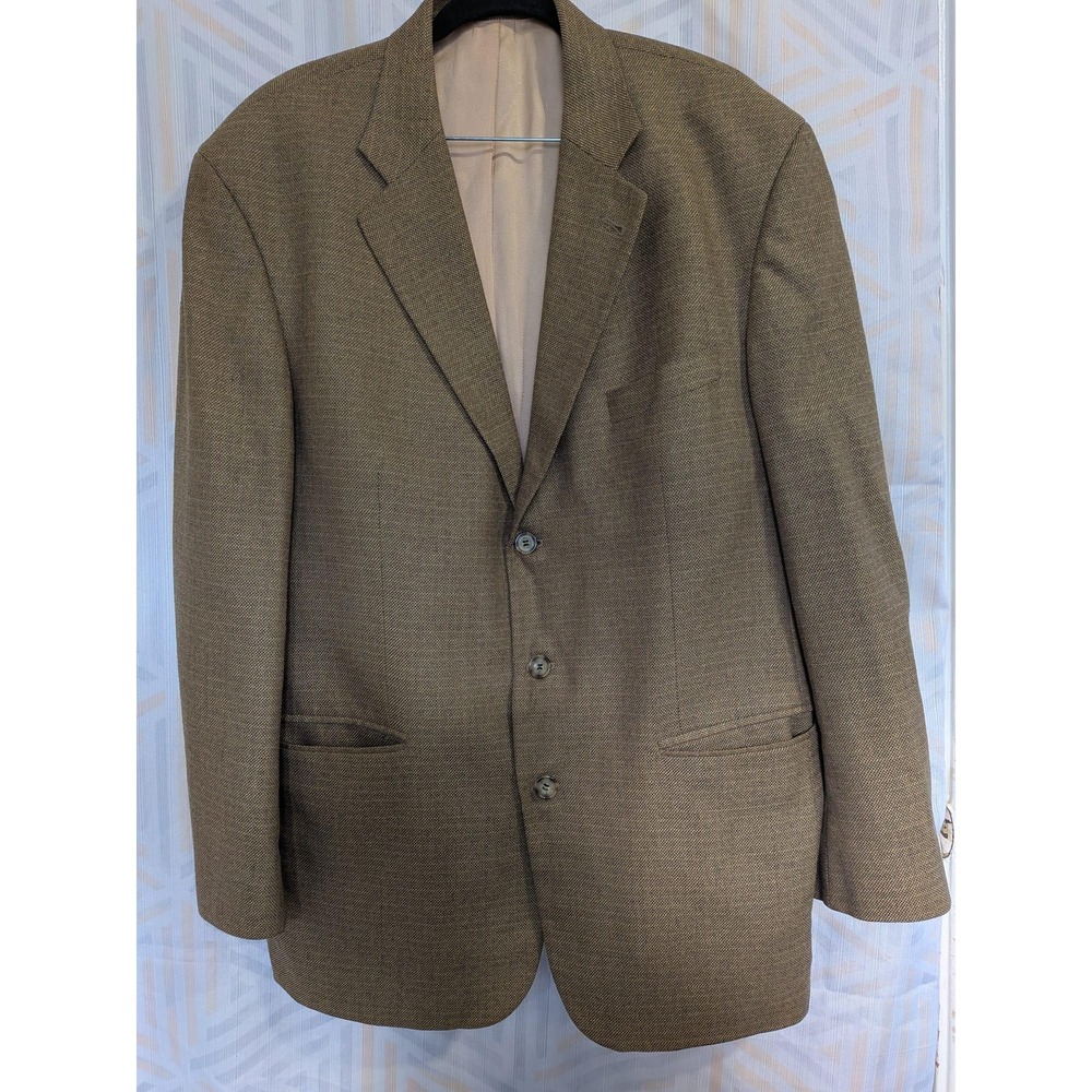 Oscar de la Renta Menswear Silk Blend Blazer Jacket 44R Brown Tweed